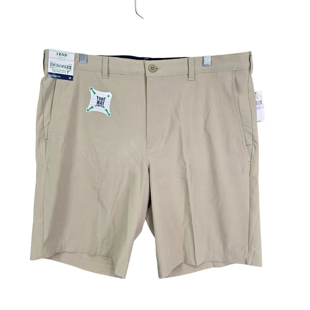Mens Izod Beige Golf Swingflex Shorts Straight Fit 10" Inseam 4 Way Stretch 38